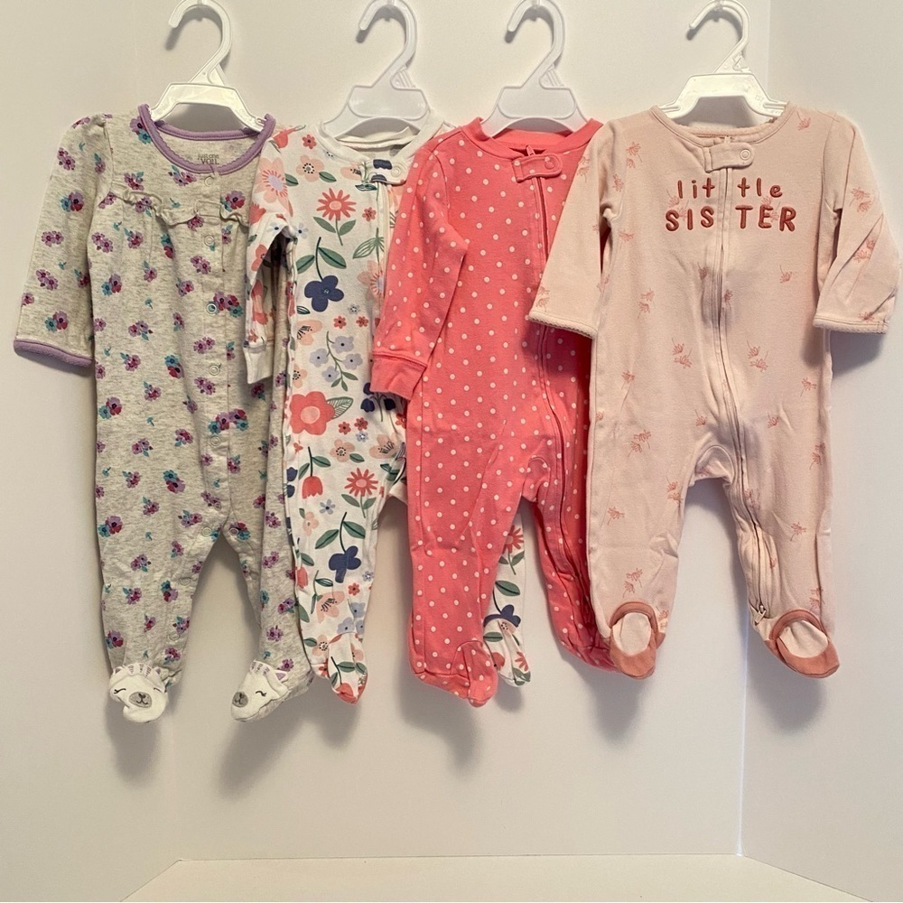 Carter's Baby Girl Infant Cotton Footie PJs 4 Pairs Size 9 Months